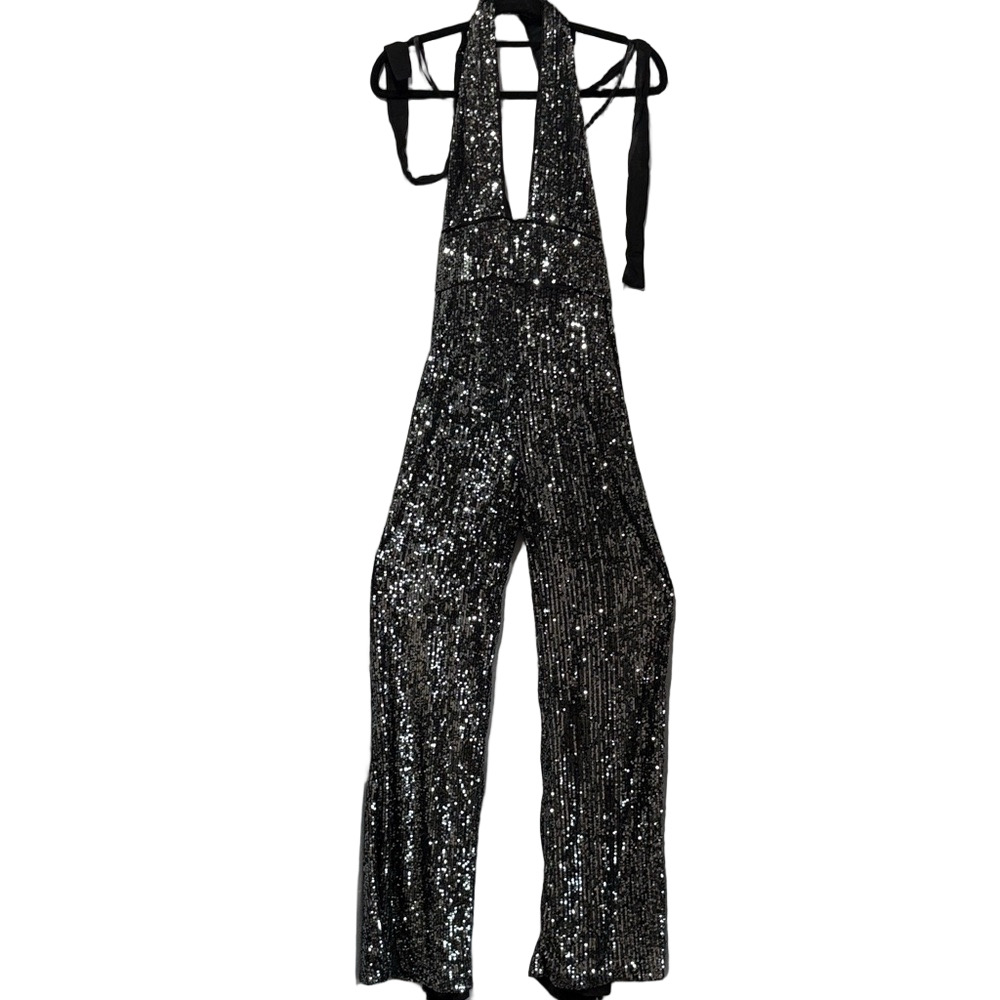 Maeve Glittering Black Sequin Jumpsuit XS263